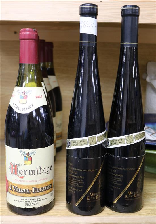Wine. Four bottles of Hermitage Vidal-Fleury 1983 and two of Rieslaner Beerenauslese Weingut Kurt Darting 1994
